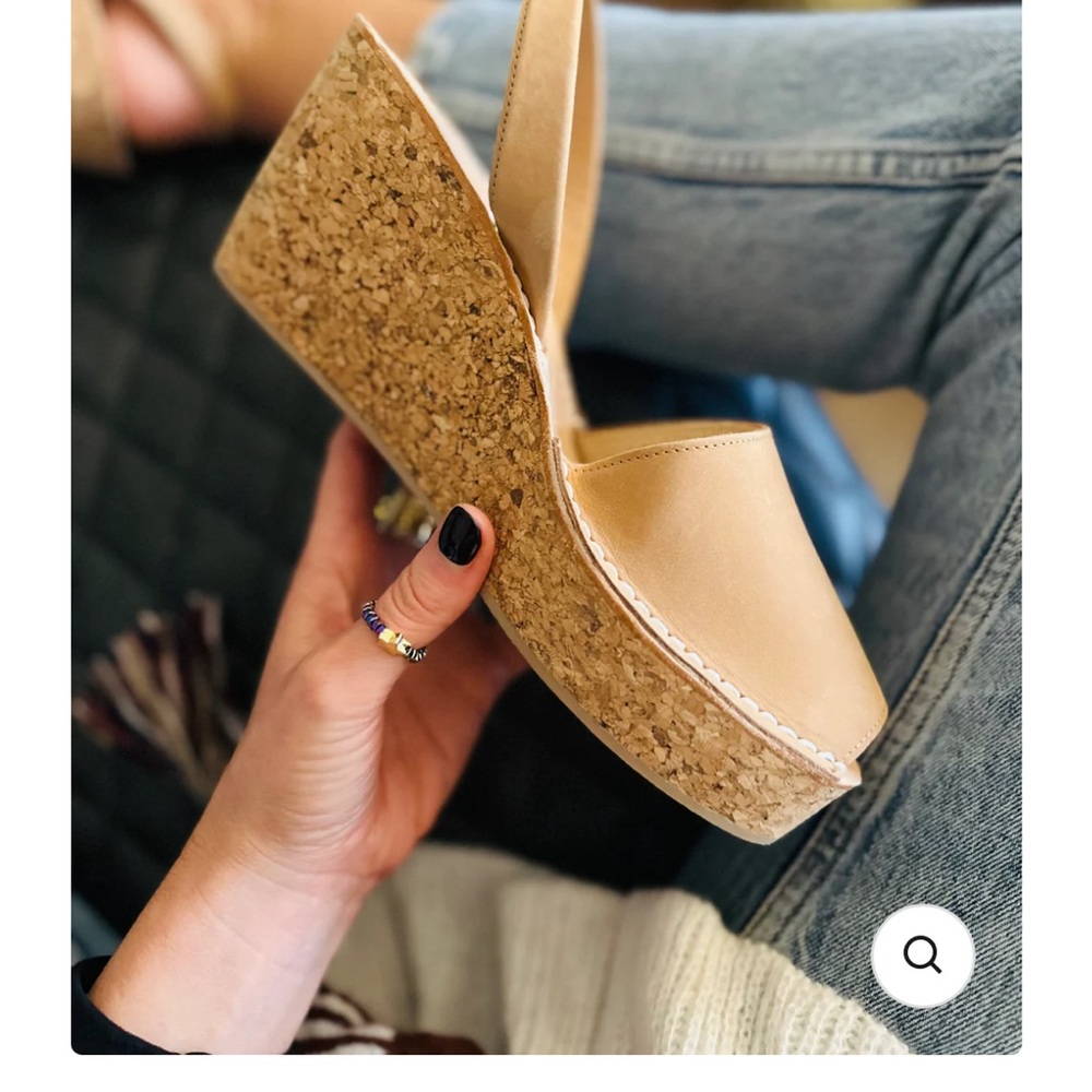 Tan Nubuck Cork Espadrille Wedge Slingback - Picture 8 of 16